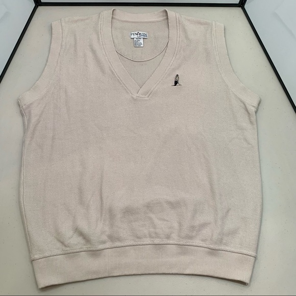 Penguin Sport Sweater Adult Size XXL Beige V-Neck Vest Cotton Golf Mens - Picture 1 of 6